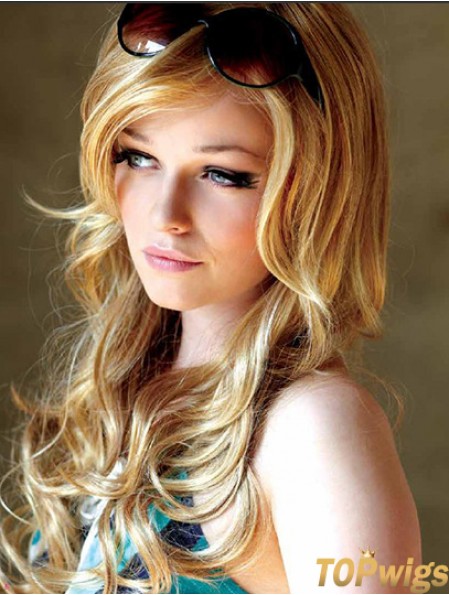 22 inch Wavy With Bangs Monofilament Blonde Suitable Long Wigs