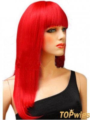 Synthetic Red Hair Wig With Bangs Long Length Straight Style