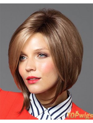 Chin Length Straight Capless Brown No-Fuss Bob Wigs