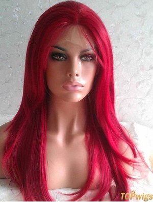 Straight Without Bangs Lace Front Good 20 inch Red Long Wigs