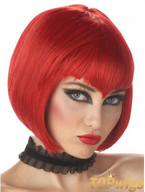 Straight Bobs Chin Length Red High Quality Lace Front Wigs