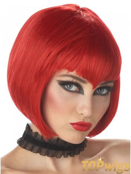 Straight Bobs Chin Length Red High Quality Lace Front Wigs