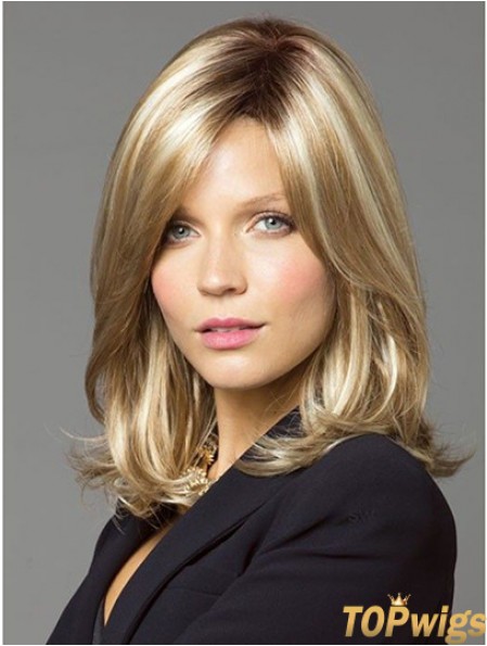 Wavy With Bangs Shoulder Length Blonde Online Lace Front Wigs