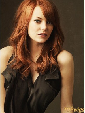 18 inch Wavy Without Bangs Lace Front Copper Hairstyles Long Emma Stone Wigs