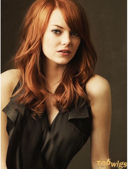 18 inch Wavy Without Bangs Lace Front Copper Hairstyles Long Emma Stone Wigs