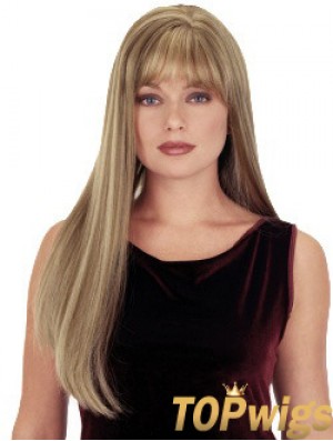 Straight With Bangs 26 inch Blonde Suitable Synthetic Wigs