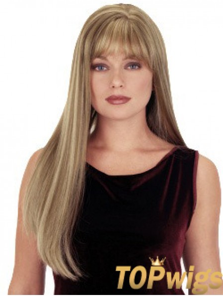 Straight With Bangs 26 inch Blonde Suitable Synthetic Wigs