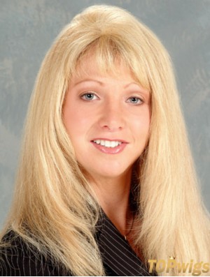 Durable Blonde Straight With Bangs Long Wigs