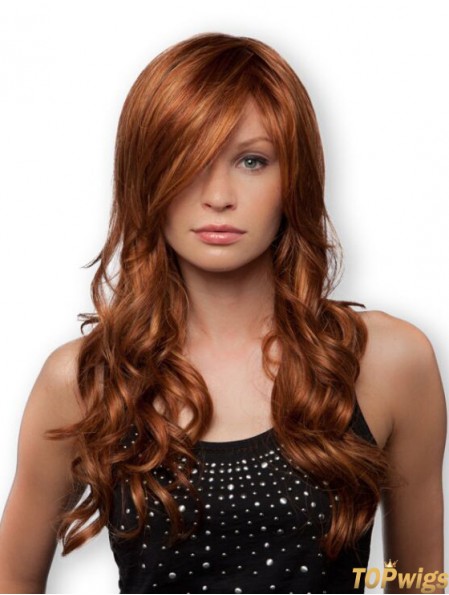 Synthetic Fibre Blonde Curly Wig With Bangs Monofilament Long Length