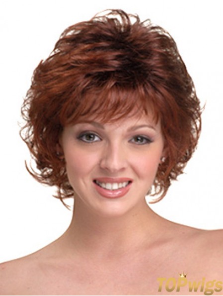 Synthetic Hair Head Wigs With Capless Auburn Color Chin Length