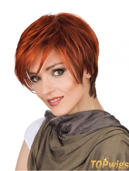 Durable 8 inch Straight Red With Bangs Short Wigs