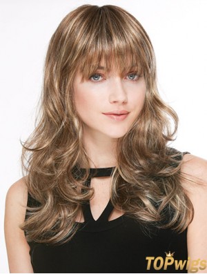 Trendy Blonde Wavy With Bangs Long Wigs