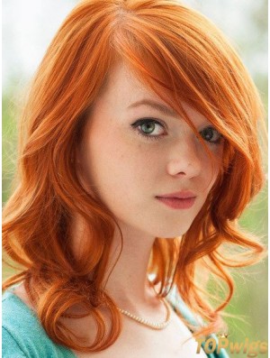 Copper Shoulder Length Wavy With Bangs 16 inch New Medium Wigs