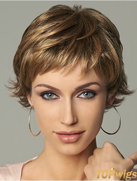 Online 4 inch Wavy Brown Layered Short Wigs