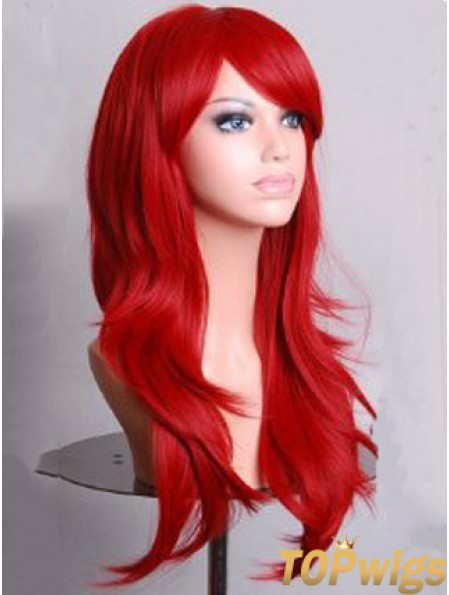 Wavy With Bangs Lace Front Convenient 22 inch Red Long Wigs