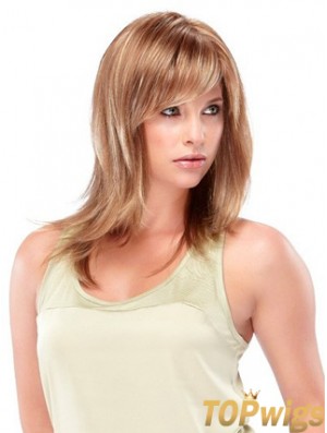 Blonde Shoulder Length Straight With Bangs Trendy Medium Wigs