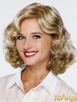 Blonde Shoulder Length Curly Without Bangs 13 inch Fashionable Medium Wigs