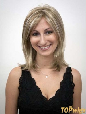 Shoulder Length Without Bangs Straight Blonde Cheapest Synthetic Wigs