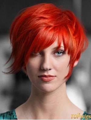 Popular 8 inch Straight Red With Bangs Short Wigs