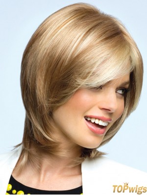 Blonde Chin Length Wavy Layered 12 inch Top Medium Wigs