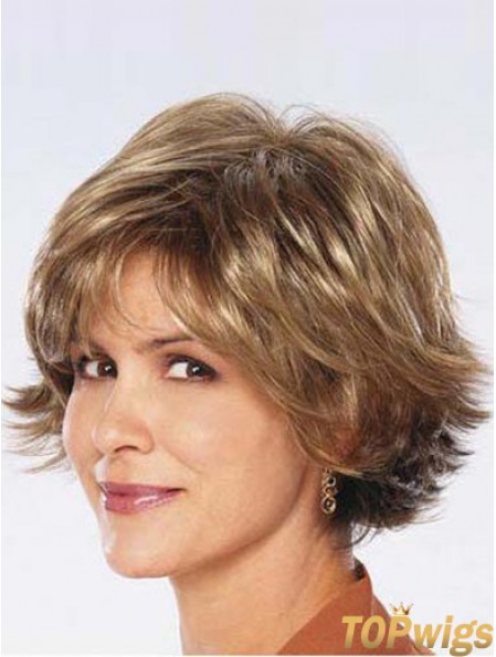 Ladies Synthetic Wigs UK Sale Chin Length Brown Color Wavy Style