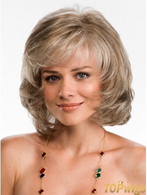 Cheapest Synthetic Lace Wigs UK Chin Length Wavy Style With Bangs