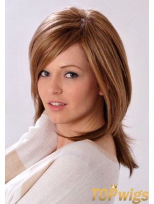 Shoulder Length Layered Straight Brown Convenient Synthetic Wigs