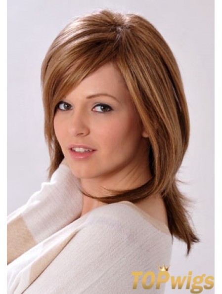 Shoulder Length Layered Straight Brown Convenient Synthetic Wigs