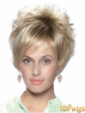 No-Fuss 8 inch Straight Blonde With Bangs Short Wigs