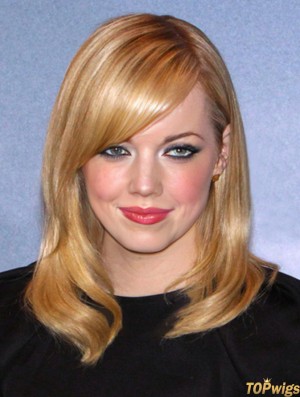 Cheapest Blonde Shoulder Length Straight 16 inch With Bangs Emma Stone Lace Wigs