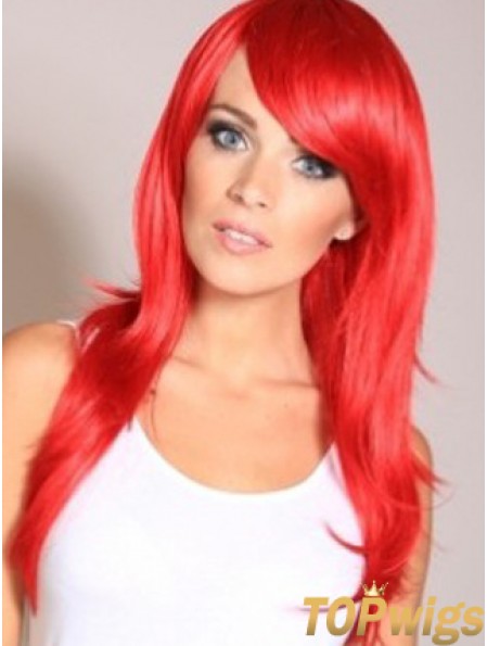 Straight With Bangs Lace Front Cheapest 20 inch Red Long Wigs