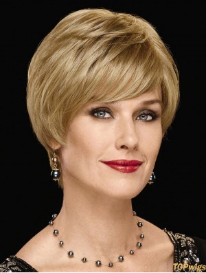 Synthetic Wig Shop UK With Bangs Chin Length Blonde Color