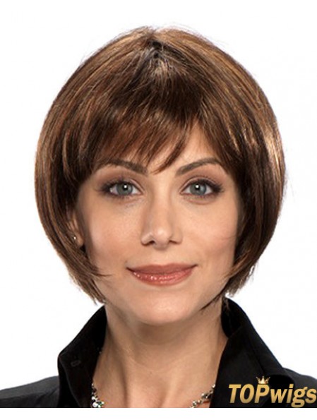 Chin Length Straight Capless Brown Perfect Bob Wigs