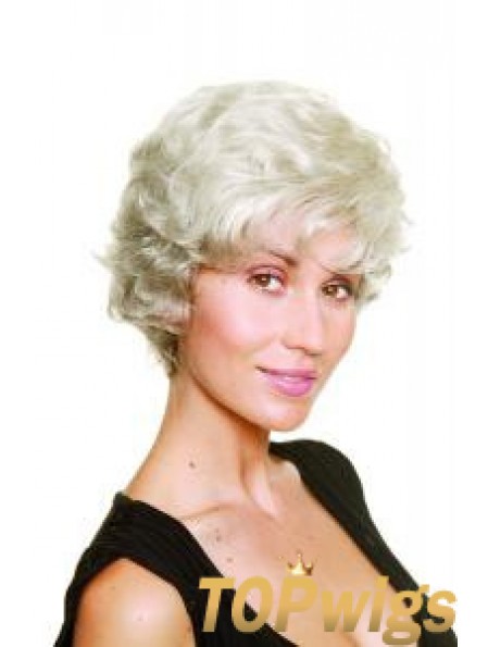 Synthetic Chin Length Wavy Capless Elderly Lady Wigs