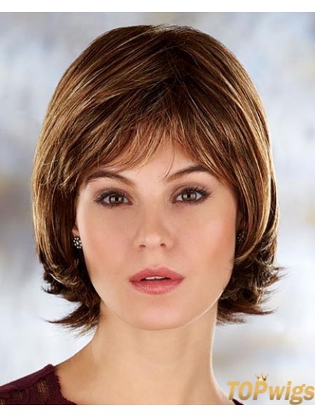 Brown Chin Length Straight With Bangs 10 inch Durable Medium Wigs