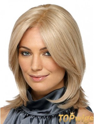 Shoulder Length Without Bangs Straight Blonde Designed Synthetic Wigs