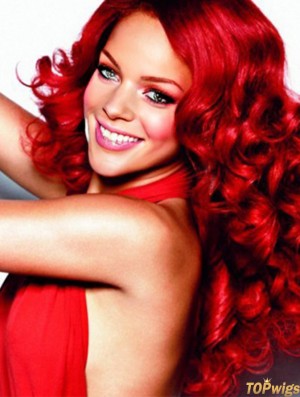 22 inch Curly Without Bangs Capless Red Popular Long Wigs