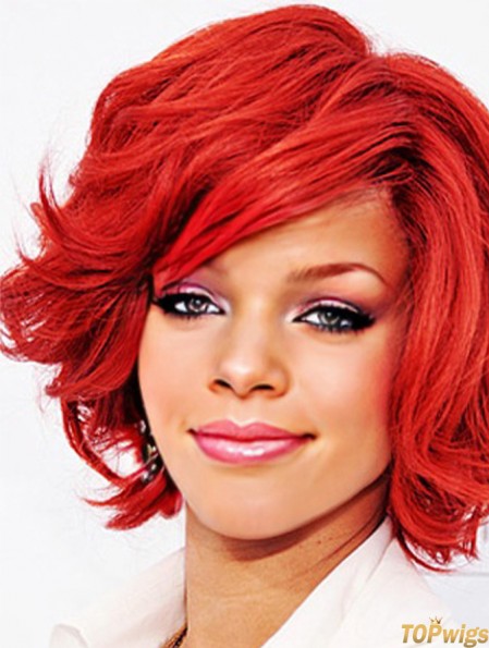 Natural 12 inch Wavy Red With Bangs Short Wigs