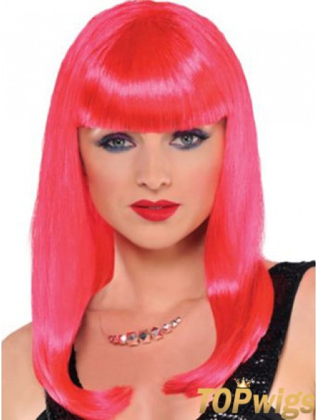 Straight With Bangs Long Red Incredible Lace Front Wigs