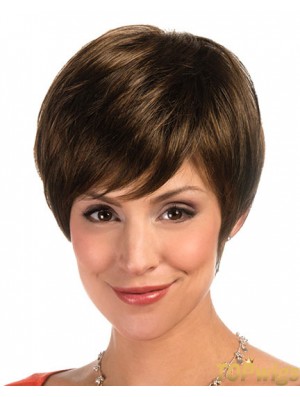 Designed Brown Cropped Layered Straight Glueless Lace Front Wigs