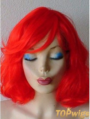 Wavy With Bangs Shoulder Length Red Suitable Lace Front Wigs