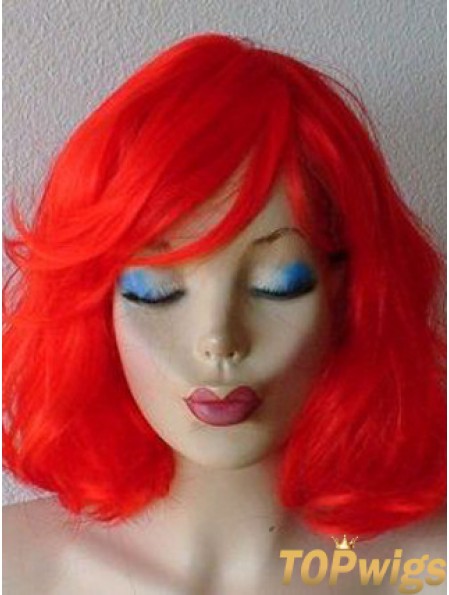 Wavy With Bangs Shoulder Length Red Suitable Lace Front Wigs