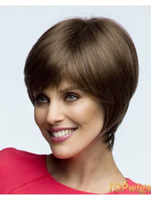 Straight Short Brown 7.5 inch Lace Front Sleek Bob Wigs