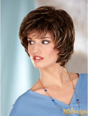 Wavy Brown Designed Chin Length Classic Wigs