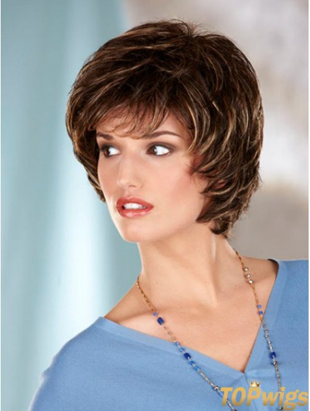 Wavy Brown Designed Chin Length Classic Wigs