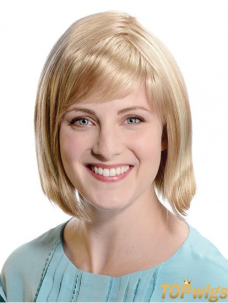 Straight Chin Length Blonde 11 inch Capless Comfortable Bob Wigs