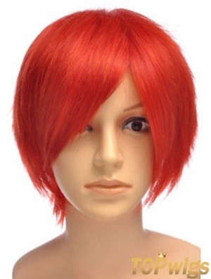 Sleek Red Short Straight With Bangs Lace Front Wigs