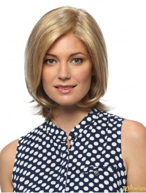 Blonde Shoulder Length Wavy Without Bangs 10 inch Comfortable Medium Wigs