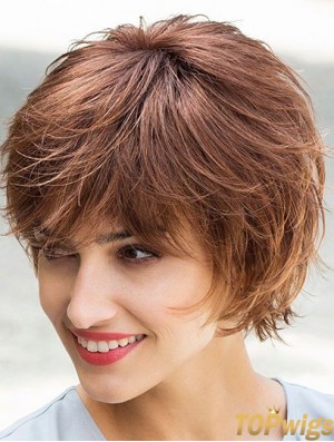 Flexibility Brown Chin Length Layered Straight Glueless Lace Front Wigs