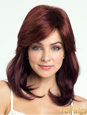 Red Shoulder Length Wavy With Bangs 14 inch Discount Medium Wigs